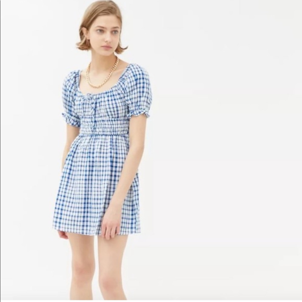 Urban Outfitters Pixie Milkmaid Gingham Blue dress